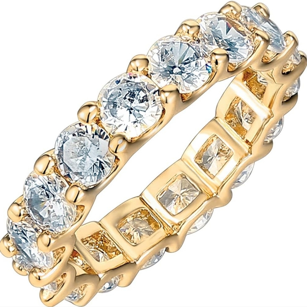 14K Gold Plated Cubic Zirconia Love Rings - 4mm Stackable for Women